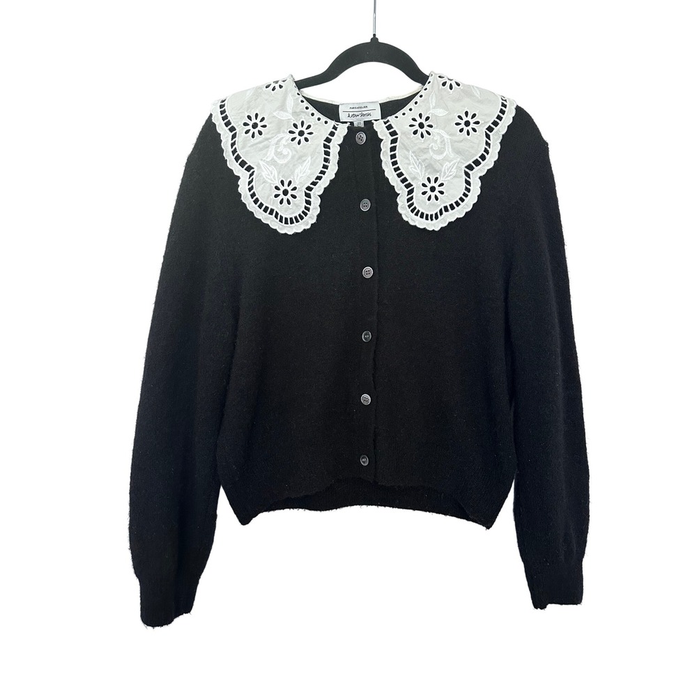 & Other Stories Paris Atelier Black Wool Alpaca Cardigan M Eyelet Lace Collar